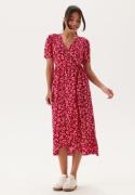 Happy Holly Evie Puff Sleeve Midi Wrap Dress Red/Patterned 52/54