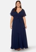 Goddiva Curve Flutter Sleeve Chiffon Maxi Curve Dress Navy 50 (UK22)