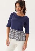 Happy Holly Fabric Mix Top Navy/Striped 36/38