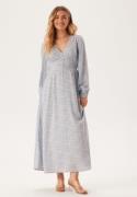 BUBBLEROOM Viscose V-neck Maxi Dress Light blue/Patterned 42