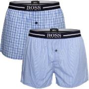BOSS Kalsonger 2P Woven Boxer Shorts With Fly Blå bomull XX-Large Herr