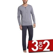Schiesser Day and Night Long Pyjama Button Placket Antracit bomull Lar...
