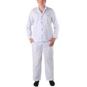 BOSS Cotton Stripe Long Pyjama Blå/Vit bomull Medium Herr