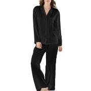 Damella Woven Silk Plain Pyjamas Set Svart silke Medium Dam