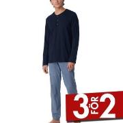 Schiesser Long Fine Interlock Collar Pyjamas Marin/Blå bomull 46 Herr