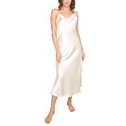 Lady Avenue Pure Silk Long Nightgown With Lace Benvit silke Medium Dam