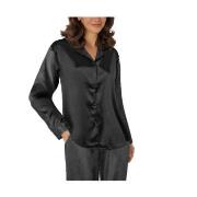 Lady Avenue Satin Pyjama With Short Sleeves Svart silke X-Small Dam