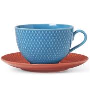 Lyngby Porcelain - Rhombe Color Tekopp m Fat 39 cl Blå/Terracotta