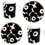 Marimekko - Unikko Servis 2 Koppar + 2 Tallrikar Svart/Vit