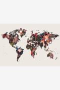 Malerifabrikken - Poster Worldmap flowers - Beige - Posters - Från Hom...