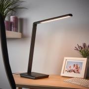 Lindby LED-skrivbordslampa Kuno, svart, USB, touchdimmer