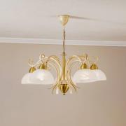 Luminex Ljuskrona Flora, fem glasskärmar, vit/mässing