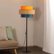 TK Lighting Trio golvlampa, skärm av jute, orange/naturbrun/petrol
