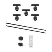 Lindby Lumaro skensystem, spotlights,5 lampor,svart,Ø6cm,48V,dimbar