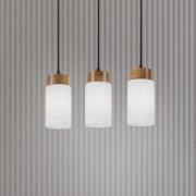 Lamkur Lighting Markus hänglampa, opalglas/ek, längd 60 cm 3 lampor.