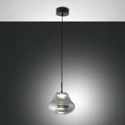Fabas Luce LED-pendellampa Deva, grå, glas, Ø 25 cm, CCT, dimbar