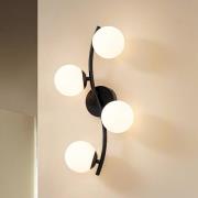 Lindby vägglampa Josiana, opal/svart, 48 cm, kula, glas