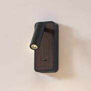 Lindby LED-vägglampa Tallis, svart, USB-C, rörlig