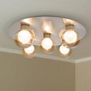 Näve Taklampa Donika, 5 lampor rund, glas, stål, bärnstensfärgad, G9