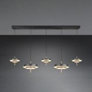 Trio Lighting LED-hänglampa Keaton, svart/guldfärgad 140 cm CCT, 5 lam...