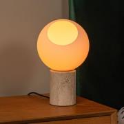 Lucide Bordslampa Davin, höjd 26 cm, krämfärgad/vit, sten/glas