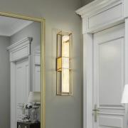 Quintiesse LED-utomhusvägglampa BLAKLEY, guld/alabaster, höjd 61 cm, I...