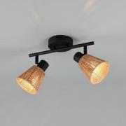 Reality Leuchten Taklampa Natrel, svart/brun, längd 41 cm, 2 lampor av...