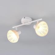 Reality Leuchten Taklampa Calvi, vit, naturrotting, längd 40 cm, 2 lam...