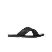 Scarosso Adriano Sliders - Handgjorda italienska lädersandaler Black, ...