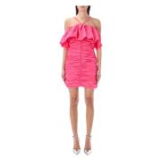 Msgm Hot Pink Draped Ruffle Mini Klänning Pink, Dam