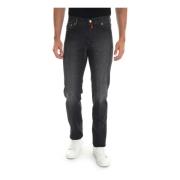 Kiton Vintage Slim-Fit Stone Washed Jeans Black, Herr