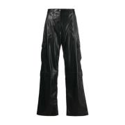 Msgm Leather Trousers Black, Dam
