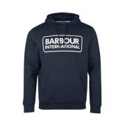 Barbour Navy Pop Over Hoodie med Varumärkeslogga Blue, Herr