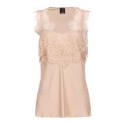 Pinko Silk Jacquard Spets Ärmlös Topp Beige, Dam