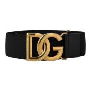Dolce & Gabbana Svart elastiskt bälte med guldtonad spänne Black, Dam