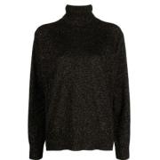 Twinset Svarta Lurex Roll-neck Sweaters Black, Dam