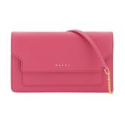 Marni Crossbody-väska i Saffiano-läder med Guldtonat Logotyp Pink, Dam