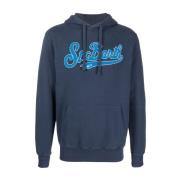 MC2 Saint Barth Logo-Patch Bomullshoodie med Framficka Blue, Herr