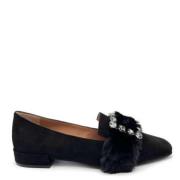 Roberto Festa Svart Mocka Slipper med Shearling Band och Brosch Black,...