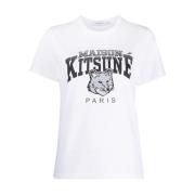 Maison Kitsuné Logotyp Bomull T-shirt i Vit White, Dam