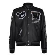 Off White Svart ribbstickad bomberjacka med broderade lappar Black, He...