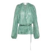 Forte Forte Smaragd Lurex Wrap Blus Green, Dam