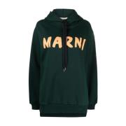 Marni Grön hoodie med dragsko och ikoniskt logotyp Green, Dam