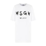 Msgm Vit Bomull Logo Print T-Shirt White, Dam