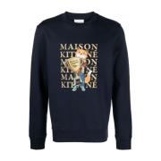 Maison Kitsuné Blå Sweatshirt med Logotryck Blue, Herr
