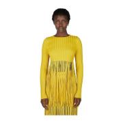 Simon Miller Fringe Trim Stickad Långärmad Topp Yellow, Dam