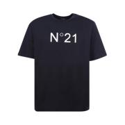 N21 Svart Crew-neck T-shirt med Kontrasterande Logotyp Black, Herr