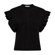 Co'Couture Feminin Frill Cable Vest Black, Dam