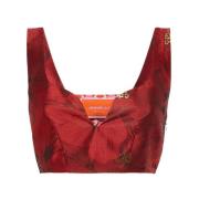 La DoubleJ Glittrig Jacquard Crop Top Red, Dam