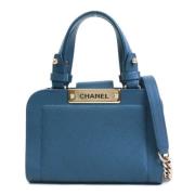 Chanel Vintage Begagnad Marinblå Läder Chanel väska Blue, Dam